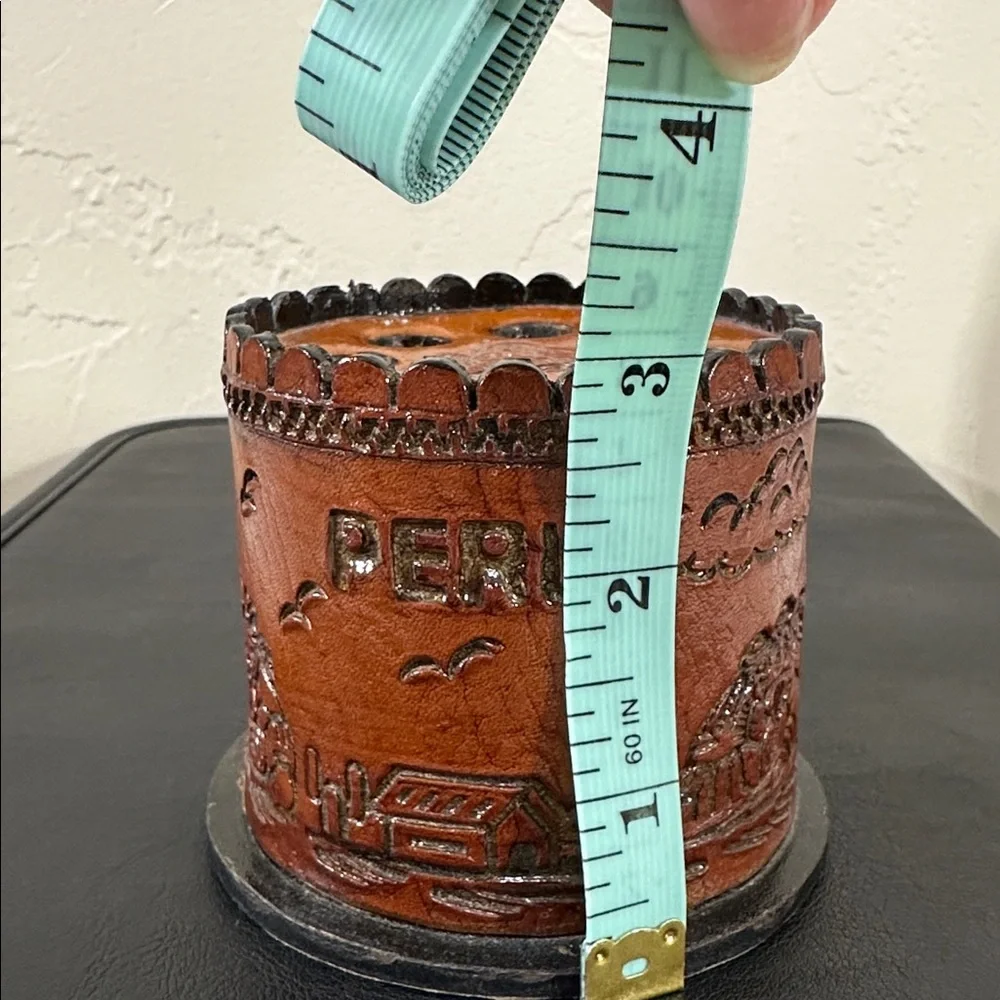 Embossed Leather Peruvian Vintage Pencil Holder